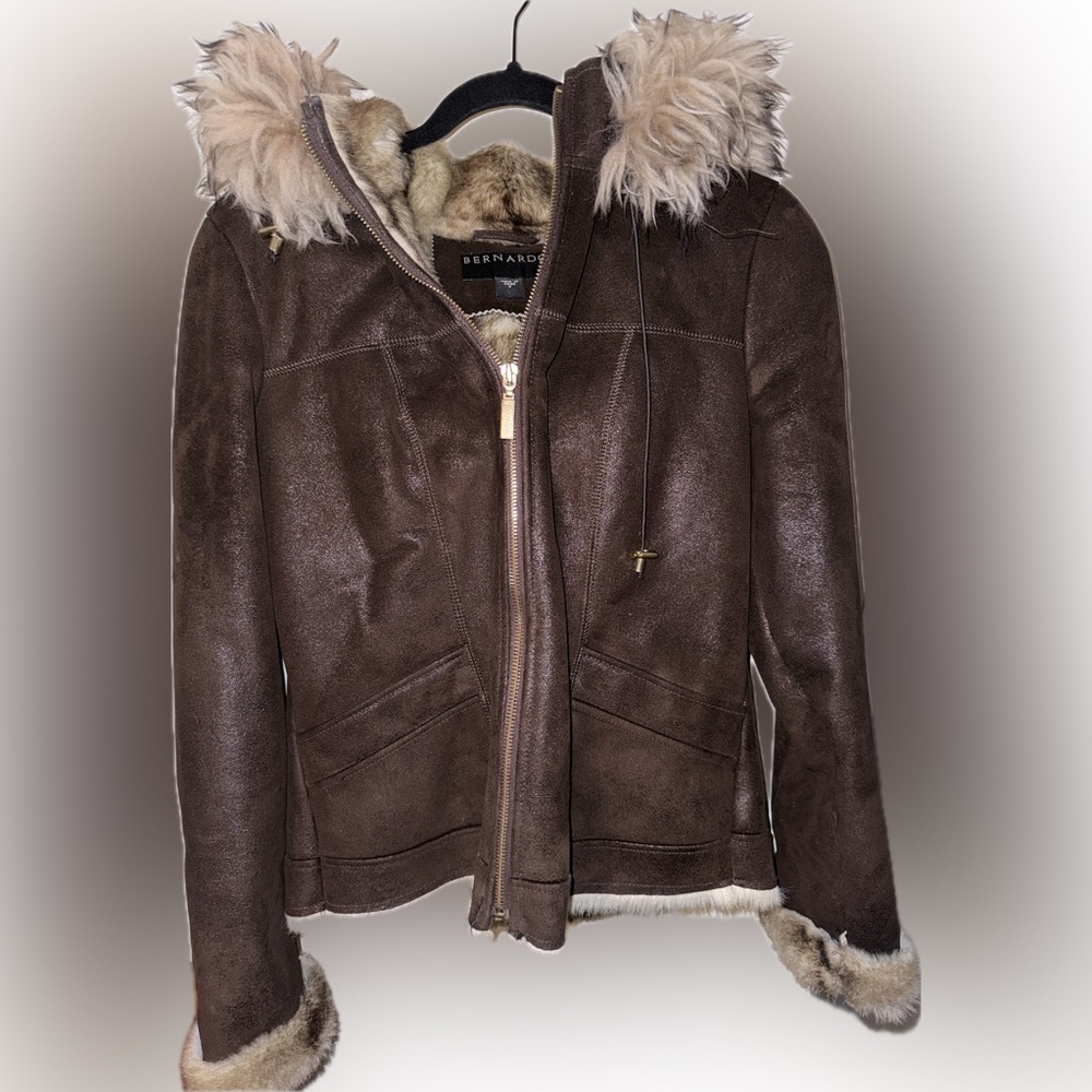 Bernardo Brown Fur-Lined Zip Up Jacket